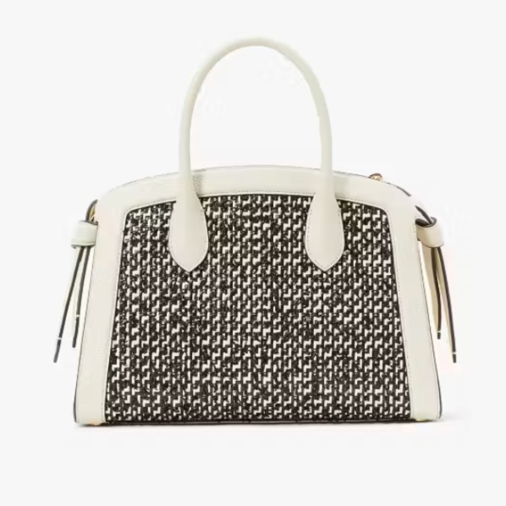 ♠️ KATE SPADE || Knott Raffia Tweed Medium Zip-top Satchel+dustbag, parchment - Picture 8 of 16